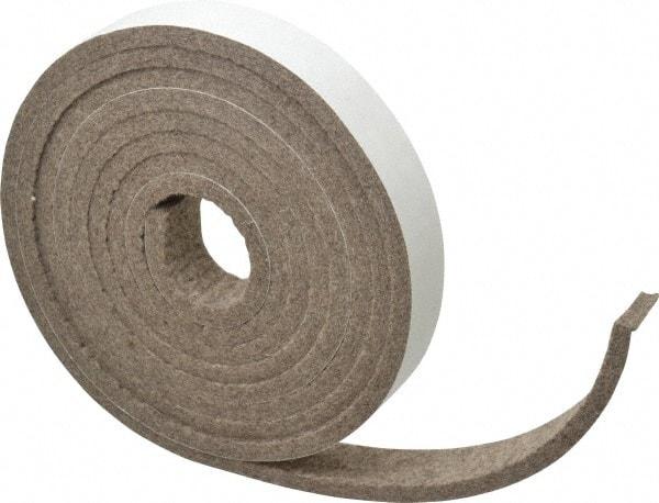 Made in USA - 1/4 Inch Thick x 1 Inch Wide x 10 Ft. Long, Felt Stripping - Gray, Adhesive Backing - Americas Industrial Supply