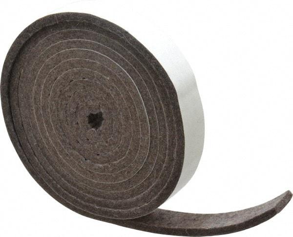 Made in USA - 1/4 Inch Thick x 1 Inch Wide x 10 Ft. Long, Felt Stripping - Gray, Adhesive Backing - Americas Industrial Supply