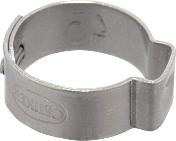 Oetiker - 12.6 to 14.5mm, 1-Ear Clamp - 9/16" Noml Size, 6mm Inner Width, 7mm Wide x 0.6mm Thick, Stainless Steel - Americas Industrial Supply