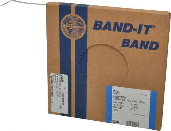 Made in USA - Grade 200 to 300, Stainless Steel Banding Strap Roll - 3/8" Wide x 0.015" Thick - Americas Industrial Supply