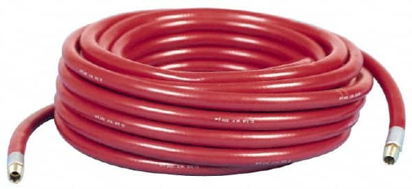 Made in USA - 3/8" ID x 5/8" OD 50' Long Multipurpose Air Hose - MNPT x MNPT Ends, 300 Working psi, -10 to 150°F, 1/4" Fitting, Yellow - Americas Industrial Supply