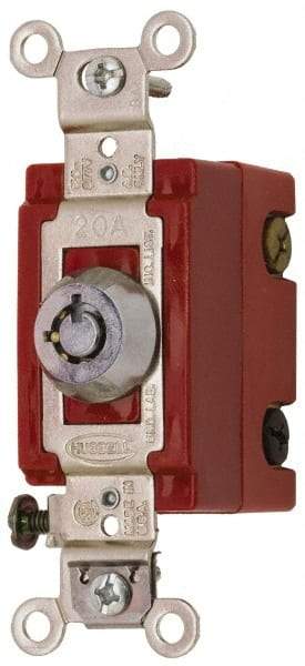 Hubbell Wiring Device-Kellems - 120 to 277 VAC, 20 Amp at 125 Volt, 22 Amp at 250 Volt, SPDT, 6 Tumbler Barrel Key Switch - Clip and Screw Terminal, 7/8 Inch Mount Hole Diameter, On-Off Sequence - Americas Industrial Supply