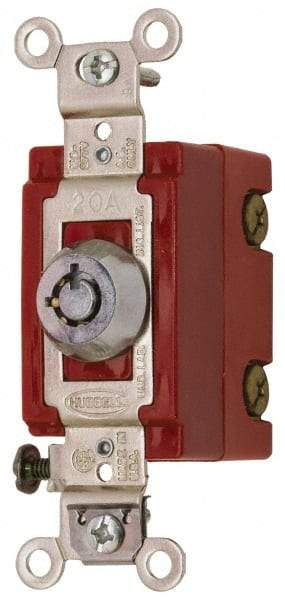 Hubbell Wiring Device-Kellems - 120 to 277 VAC, 20 Amp at 125 Volt, 20 Amp at 250 Volt, SPST, 6 Tumbler Barrel Key Switch - Clip and Screw Terminal, 7/8 Inch Mount Hole Diameter, On-Off Sequence - Americas Industrial Supply