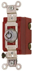 Hubbell Wiring Device-Kellems - 120 to 277 VAC, 20 Amp at 125 Volt, 20 Amp at 250 Volt, SPST, 6 Tumbler Barrel Key Switch - Clip and Screw Terminal, 7/8 Inch Mount Hole Diameter, On-Off Sequence - Americas Industrial Supply