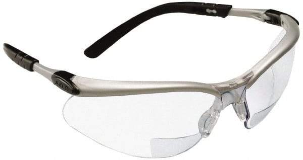 3M - +2.5, Clear Lenses, Scratch Resistant, Framed Magnifying Safety Glasses - UV Protection, Adjustable Temples, Silver/Black Plastic Frame, ANSI Z87.1-2010 - Americas Industrial Supply