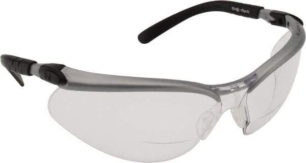 3M - +1.5, Clear Lenses, Scratch Resistant, Framed Magnifying Safety Glasses - UV Protection, Adjustable Temples, Silver/Black Plastic Frame, ANSI Z87.1-2010 - Americas Industrial Supply