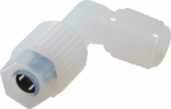 NewAge Industries - 1/4" Tube OD, PFA PTFE Plastic Compression Tube Male Elbow - 1/4 NPT Pipe, 500°F Max, 1/4 Thread - Americas Industrial Supply