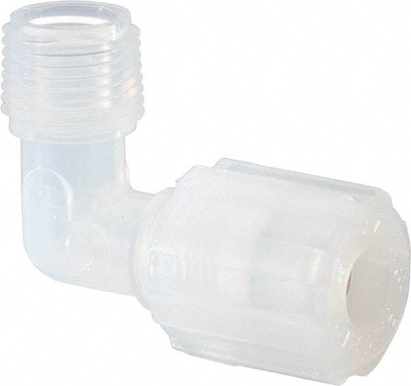 NewAge Industries - 3/8" Tube OD, PFA PTFE Plastic Compression Tube Male Elbow - 3/8 NPT Pipe, 500°F Max, 3/8 Thread - Americas Industrial Supply