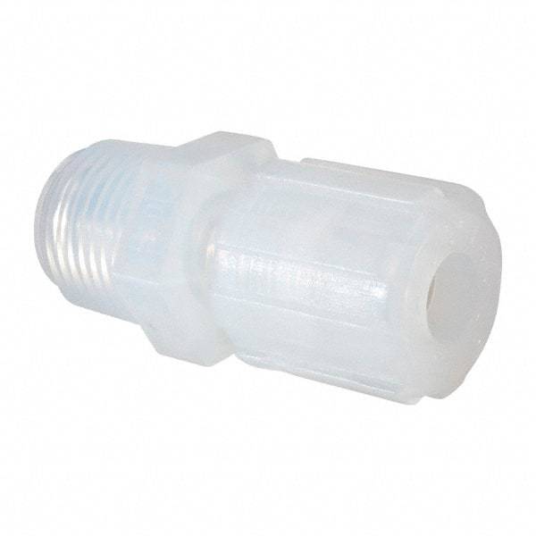 NewAge Industries - 3/8" Tube OD, PFA PTFE Plastic Compression Tube Male Elbow - 1/2 NPT Pipe, 500°F Max, 1/2 Thread - Americas Industrial Supply