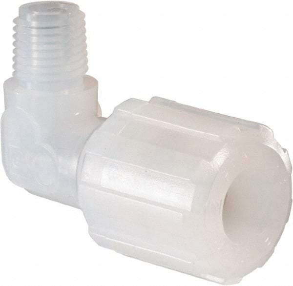 NewAge Industries - 1/2" Tube OD, PFA PTFE Plastic Compression Tube Male Elbow - 1/4 NPT Pipe, 500°F Max, 1/4 Thread - Americas Industrial Supply