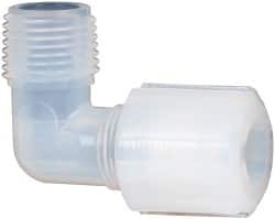 NewAge Industries - 1/2" Tube OD, PFA PTFE Plastic Compression Tube Male Elbow - 3/8 NPT Pipe, 500°F Max, 3/8 Thread - Americas Industrial Supply