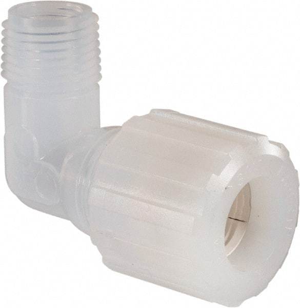 NewAge Industries - 3/4" Tube OD, PFA PTFE Plastic Compression Tube Male Elbow - 1/2 NPT Pipe, 500°F Max, 1/2 Thread - Americas Industrial Supply