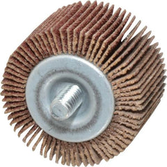 Merit Abrasives - 1-1/2" Diam x 1" Face Width, Medium Aluminum Oxide Coated Mounted Flap Wheel - 1/4-20 Threaded Mount, 60 Grit, 25,000 Max RPM - Americas Industrial Supply