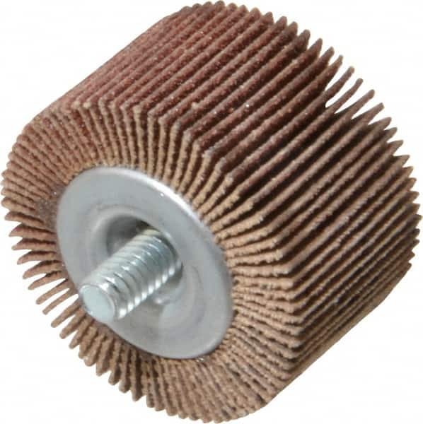 Merit Abrasives - 1-1/2" Diam x 1" Face Width, Medium Aluminum Oxide Coated Mounted Flap Wheel - 1/4-20 Threaded Mount, 80 Grit, 25,000 Max RPM - Americas Industrial Supply