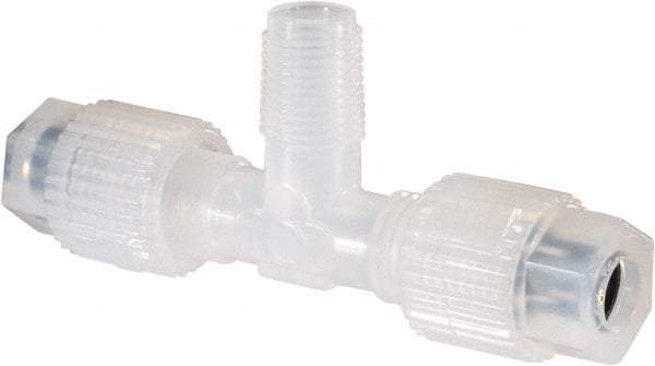NewAge Industries - 1/4" Tube OD, PFA PTFE Plastic Compression Tube Male Branch Tee - 1/8 NPT Pipe, 500°F Max, 1/8 Thread - Americas Industrial Supply