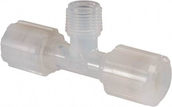 NewAge Industries - 3/8" Tube OD, PFA PTFE Plastic Compression Tube Male Branch Tee - 3/8 NPT Pipe, 500°F Max, 3/8 Thread - Americas Industrial Supply