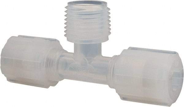 NewAge Industries - 3/8" Tube OD, PFA PTFE Plastic Compression Tube Male Branch Tee - 1/2 NPT Pipe, 500°F Max, 1/2 Thread - Americas Industrial Supply