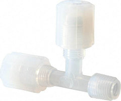 NewAge Industries - 1/4" Tube OD, PFA PTFE Plastic Compression Tube Male Run Tee - 1/4 NPT Pipe, 500°F Max, 1/4 Thread - Americas Industrial Supply