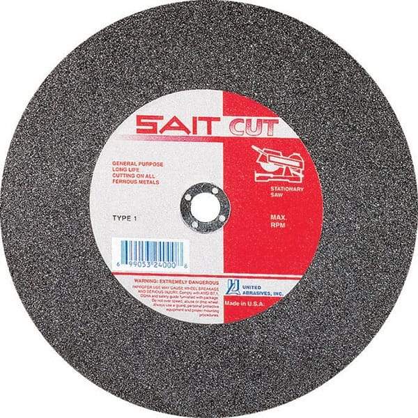 Sait - 10" 36 Grit Aluminum Oxide Cutoff Wheel - 1/8" Thick, 5/8" Arbor, 6,100 Max RPM, Use with Stationary Tools - Americas Industrial Supply
