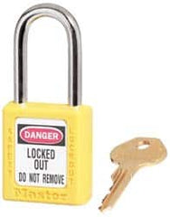 Master Lock - Keyed Alike Conductive Lockout Padlock - 1-1/2" Shackle Clearance, 1/4" Shackle Diam, 1-3/4" Body Height x 1-1/2" Body Width, Yellow, 6 Pins - Americas Industrial Supply