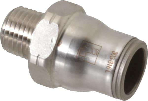 Legris - 1/2" Outside Diam, 1/4 NPT, Stainless Steel Push-to-Connect Male Connector - 435 Max psi, Tube to Male NPT Connection, FKM O-Ring - Americas Industrial Supply