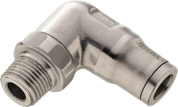 Legris - 12mm Outside Diam, 3/8 BSPT, Stainless Steel Push-to-Connect Male Elbow - 290 Max psi, Tube to Male BSPT Connection, FKM O-Ring - Americas Industrial Supply