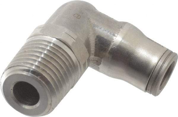 Legris - 1/4" Outside Diam, 1/4 NPT, Stainless Steel Push-to-Connect Male Elbow - 290 Max psi, Tube to Male NPT Connection, FKM O-Ring - Americas Industrial Supply