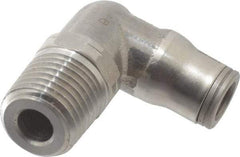 Legris - 1/4" Outside Diam, 1/4 NPT, Stainless Steel Push-to-Connect Male Elbow - 290 Max psi, Tube to Male NPT Connection, FKM O-Ring - Americas Industrial Supply