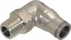 Legris - 3/8" Outside Diam, 1/4 NPT, Stainless Steel Push-to-Connect Male Elbow - 435 Max psi, Tube to Male NPT Connection, FKM O-Ring - Americas Industrial Supply