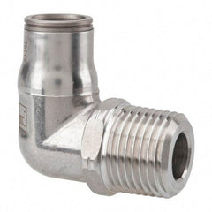 Legris - 1/2" Outside Diam, 1/2 NPT, Stainless Steel Push-to-Connect Male Elbow - 435 Max psi, Tube to Male NPT Connection, FKM O-Ring - Americas Industrial Supply
