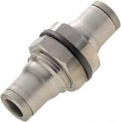 Legris - 1/2" Outside Diam, Stainless Steel Push-to-Connect Bulkhead Union - 435 Max psi, Tube to Tube Connection, FKM O-Ring - Americas Industrial Supply