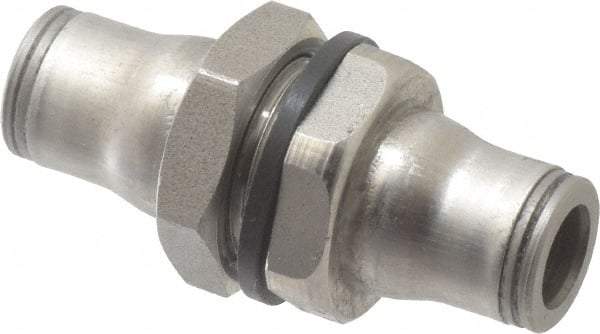 Legris - 1/4" Outside Diam, Stainless Steel Push-to-Connect Bulkhead Union - 435 Max psi, FKM O-Ring, Tube to Tube - Americas Industrial Supply