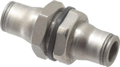 Legris - 1/4" Outside Diam, Stainless Steel Push-to-Connect Bulkhead Union - 435 Max psi, FKM O-Ring, Tube to Tube - Americas Industrial Supply