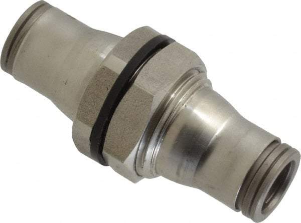 Legris - 3/8" Outside Diam, Stainless Steel Push-to-Connect Bulkhead Union - 435 Max psi, FKM O-Ring, Tube to Tube - Americas Industrial Supply