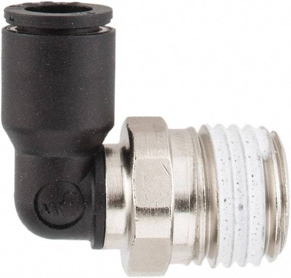 Legris - 1/4" OD, 1/4 NPT, Nylon/Nickel Plated Brass Push-to-Connect Male Elbow - 290 Max psi - Americas Industrial Supply