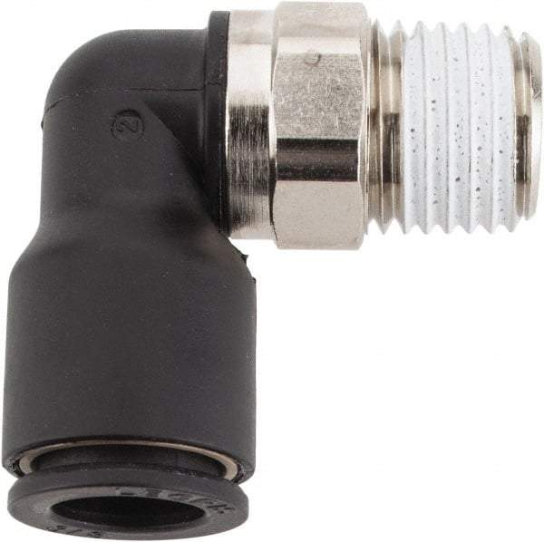 Legris - 3/8" OD, 1/4 NPT, Nylon/Nickel Plated Brass Push-to-Connect Male Elbow - 290 Max psi - Americas Industrial Supply