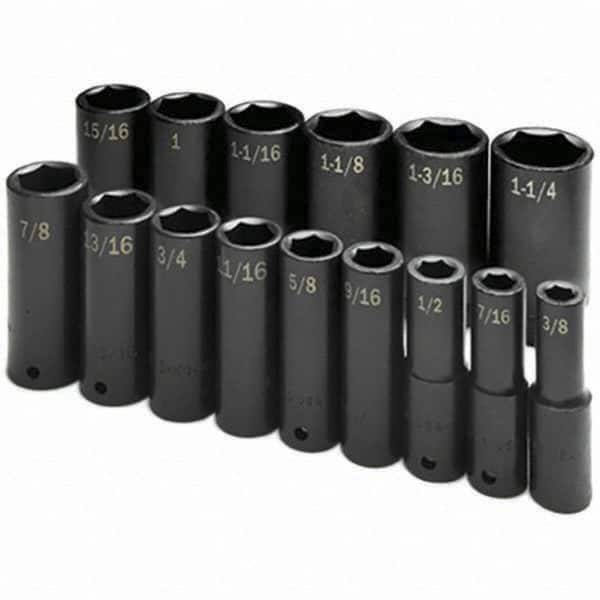 SK - 1/2" Drive Deep Impact Socket Set - 3/8 to 1-1/4", Inch Measurement Standard - Americas Industrial Supply