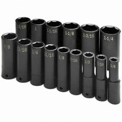 SK - 1/2" Drive Deep Impact Socket Set - 3/8 to 1-1/4", Inch Measurement Standard - Americas Industrial Supply