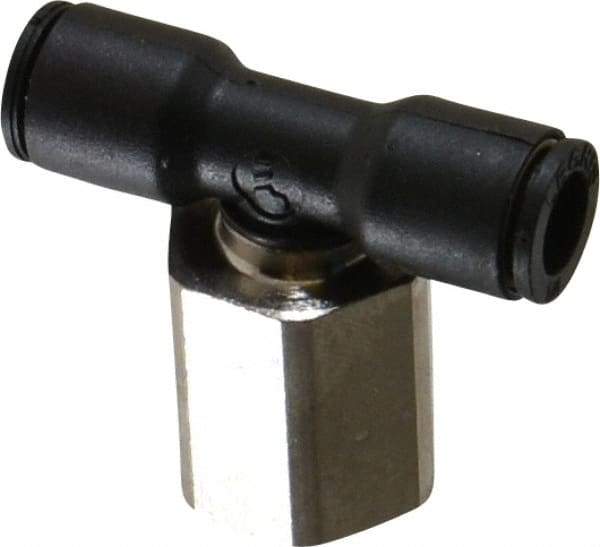 Legris - 1/4" OD, 1/4 NPT, Nylon/Nickel Plated Brass Push-to-Connect Female Branch Tee - 290 Max psi - Americas Industrial Supply