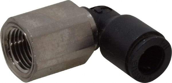 Legris - 1/4" OD, 1/8 NPT, Nylon/Nickel Plated Brass Push-to-Connect Female Elbow - 290 Max psi - Americas Industrial Supply