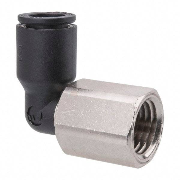 Legris - 5/16" OD, 1/4 NPT, Nylon/Nickel Plated Brass Push-to-Connect Female Elbow - 290 Max psi - Americas Industrial Supply