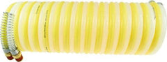 Coilhose Pneumatics - 5/16" ID, 1/4 Thread, 25' Long, Yellow & Natural Nylon Coiled & Self Storing Hose - 175 Max psi, Male Swivel x Male Swivel - Americas Industrial Supply