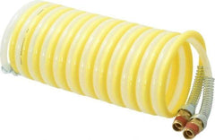 Coilhose Pneumatics - 1/4" ID, 1/4 Thread, 12' Long, Yellow & Natural Nylon Coiled & Self Storing Hose - 185 Max psi, Male Swivel x Male Swivel - Americas Industrial Supply