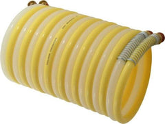 Coilhose Pneumatics - 3/8" ID, 3/8 Thread, 12' Long, Yellow & Natural Nylon Coiled & Self Storing Hose - 165 Max psi, Male Swivel x Male Swivel - Americas Industrial Supply