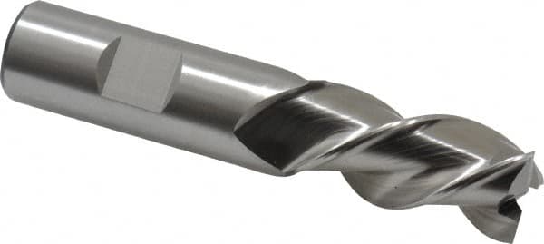 Cleveland - 3/4", 1-5/8" LOC, 3/4" Shank Diam, 3-3/4" OAL, 3 Flute, Powdered Metal Square End Mill - Single End, Uncoated, Spiral Flute, 42° Helix, Centercutting, Left Hand Cut, Left Hand Flute, Series PM-539L - Americas Industrial Supply