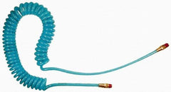 Coilhose Pneumatics - 3/8" ID, 1/4 Thread, 25' Long, Transparent Blue Polyurethane Coiled & Self Storing Hose - 200 Max psi, Male Swivel x Male Swivel - Americas Industrial Supply