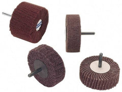 Norton - 2" Diam x 1" Face Width, Medium Aluminum Oxide Nonwoven & Coated Mounted Flap Wheel - 1/4" Shank Mount, 80 Grit, Interleaf, Cloth Backing, 12,000 Max RPM - Americas Industrial Supply