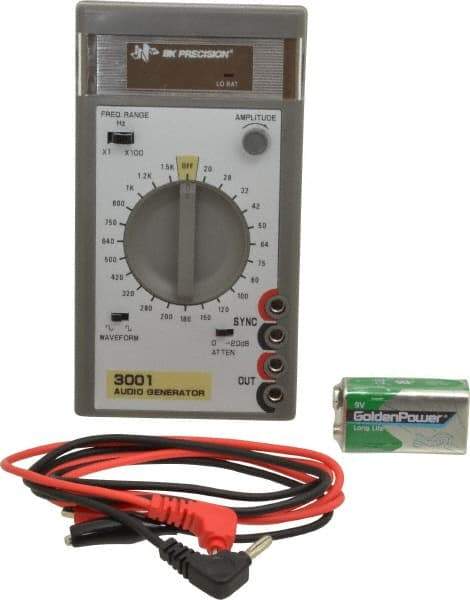 B&K Precision - 0/-20 dB, 600 Ohm, 1,500 MHz Sine Wave, Analog Display Function Generator - 10 ppm Wave Accuracy, 20 dB Amplitude, Includes 9V Battery, Instruction Manual, Two Standard Banana Plug to Insulated Clip Test Leads - Americas Industrial Supply