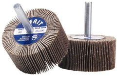 Merit Abrasives - 3" Diam x 1/2" Face Width, Extra Fine Aluminum Oxide Coated Mounted Flap Wheel - 1/4" Shank Mount, 320 Grit, Cloth Backing, 20,000 Max RPM - Americas Industrial Supply