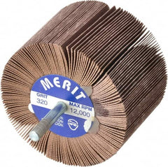 Merit Abrasives - 3" Diam x 2" Face Width, Extra Fine Ceramic Alumina Coated Mounted Flap Wheel - 1/4" Shank Mount, 320 Grit, 20,000 Max RPM - Americas Industrial Supply